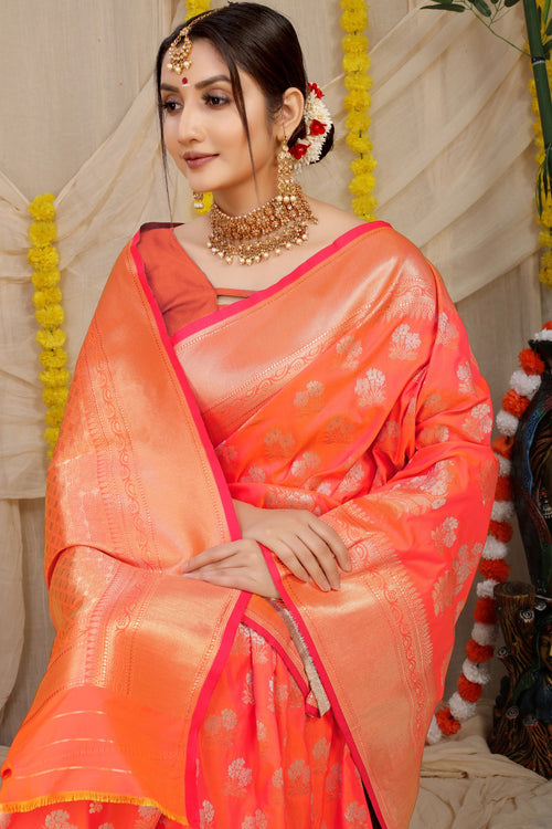 Pumpkin Orange Soft Kanjivaram Silk Saree with Zari Weaving | TST | The  Silk Trend